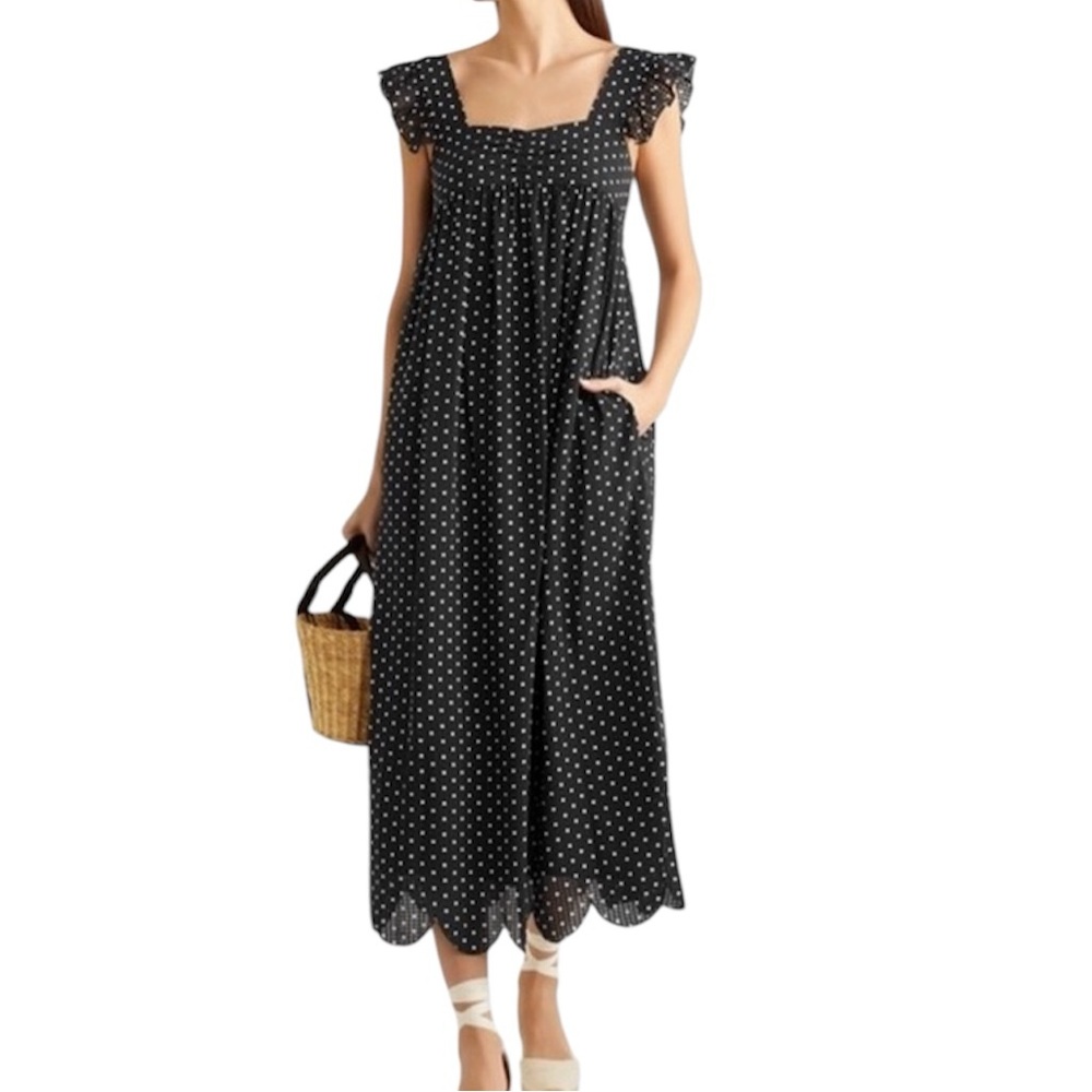 Alexa chung black seersucker polka dot maxi dress size 10